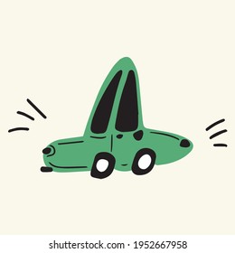 A cute car, hand-drawn in a doodle style. Vector illustration for children's books, postcards in a simple sweatshirt style by hand. Vector illustration in the Scandinavian style