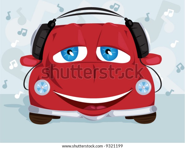 Cute car with\
headphones listening to\
music