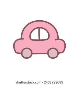 Lindo icono de coche. Ilustración dibujada a mano de un automóvil rojo aislado sobre un fondo blanco. Etiqueta Kawaii. Vector 10 EPS.