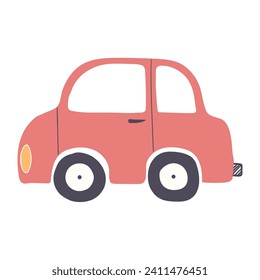 Cute car illustration. Hand drawn cartoon vector, isolated. Flat style design. Kids print element, transport, travel, technology