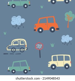 cute car illustrations seamless vector pattern