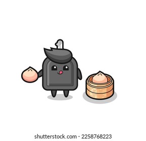 cute car key character eating steamed buns , cute style design for t shirt, sticker, logo element