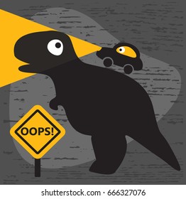 Cute car on the back of a dinosaur funny cartoon vector. Baby fashion design.