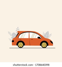 Cute car retro vector colorful illustration in modern flat style 