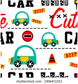 cute car seamless funny cartoon,vector illustration