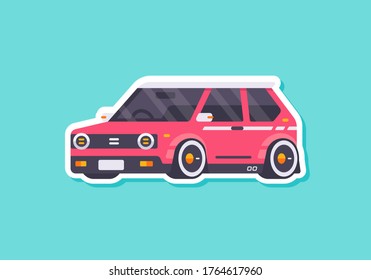 Cute Car Sticker in Flat Style. Vector Car Illustration