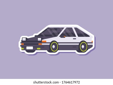 Cute Car Sticker in Flat Style. Vector Car Illustration