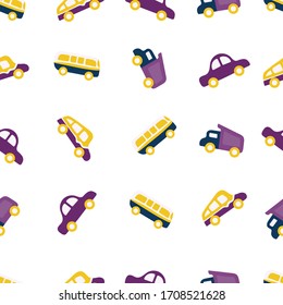 Cute Car Transportation Seamless Pattern. Colorfull Illustrations Vector