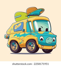 Cute Car vector art illustration. Cute Car Sticker for kids