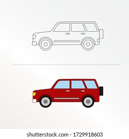 Cute Car Vector Design Illustration. Coloring book pages for kids.