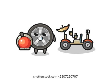 the cute car wheel as astronaut with a lunar rover , cute style design for t shirt, sticker, logo element