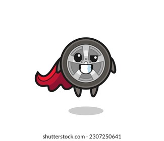 the cute car wheel character as a flying superhero , cute style design for t shirt, sticker, logo element