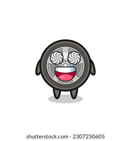 cute car wheel character with hypnotized eyes , cute style design for t shirt, sticker, logo element