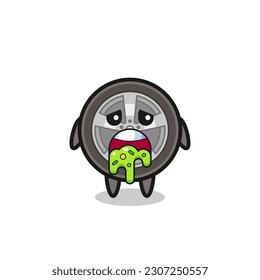 el tierno personaje de la rueda del coche con puke , diseño de estilo lindo para camiseta, pegatina, elemento logotipo