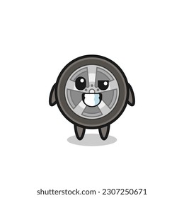 cute car wheel mascot with an optimistic face , cute style design for t shirt, sticker, logo element