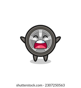 cute car wheel mascot with a yawn expression , cute style design for t shirt, sticker, logo element