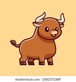 Cute Carabao Standing Cartoon Vector Icon Illustration. Animal Nature Icon Concept Isolated Premium Vector. Flat Cartoon Style