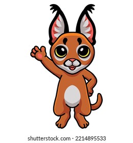 Cute caracal cat cartoon waving hand