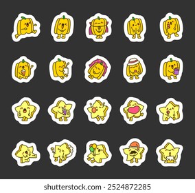 Cute carambola character. Sticker Bookmark. Cartoon tropical fruit. Hand drawn style. Vector drawing. Collection of design elements.