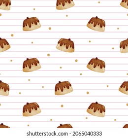 cute caramel custard pudding seamless pattern digital painting