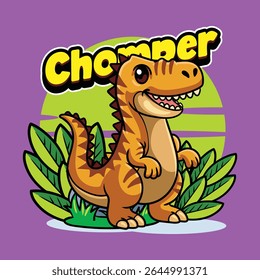 Cute Carcharodontosaurus Dinosaur Character Mascot in Vector Cartoon Illustration