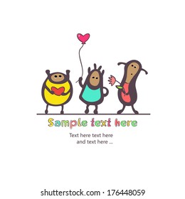 Cute card with aliens.Isolated on white background.Valentine's card.Vector.