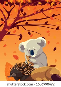 Cute card with animals of Australia. vector illustration design.