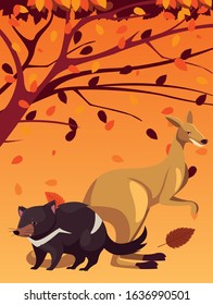 Cute card with animals of Australia. vector illustration design.