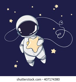 cute card with astronaut and stars. vector illustration. vector/illustration/background/greeting card