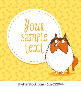 Cute card background with a funny dog, collie