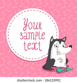 Cute card background with a funny dog, husky