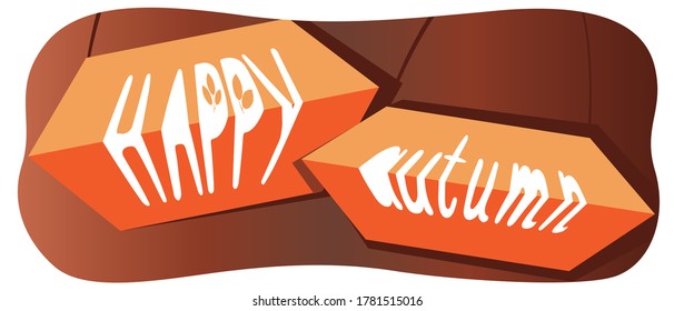 Cute card or banner with the text Happy Autumn as a concept of leaf fall, season, autumn, October. Flat 3d vector stock illustration with lettering or text as greeting, invitation, banner for web 