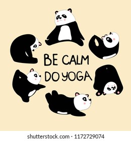 Cute Card. Be Calm Do Yoga. Sweet Panda Design For Banner, Card, Placard, Brochure