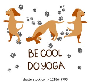 Cute card. Be cool do yoga. Sweet dog Design for banner, card, placard, brochure