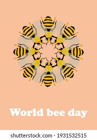 Cute card with bees for the holiday World Bee Day. For printing on business cards, clothes, kitchen textiles. Vector graphics.