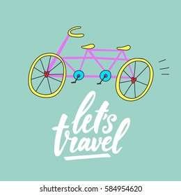Cute card with bicycle. let's travel