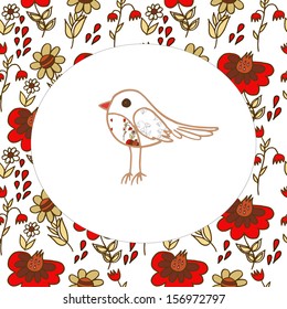 Cute card with bird and flowers