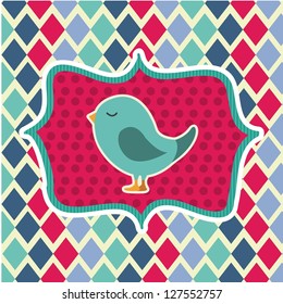 cute card with bird over cute background. vector illustration