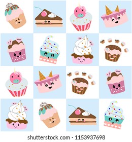Cute card. Cake time. Color background. Vector