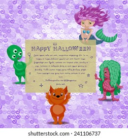 Cute card with cartoon monster and place for your text