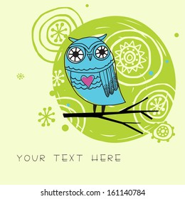 Cute card with cartoon owl in vector