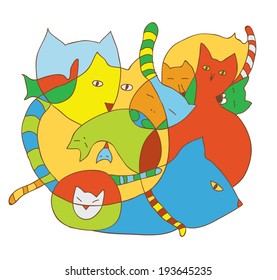 Cute card with cats funny illustrations