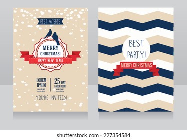 cute card for christmas with birds and chevron texture, vector illustration