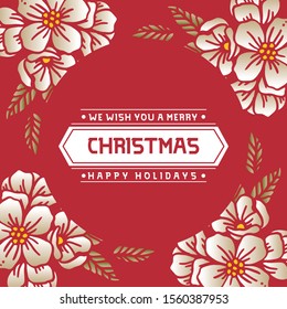 Cute card christmas happy holiday, elegant wreath frame blooms. Vector