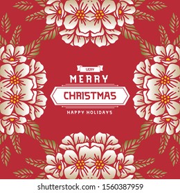 Cute card christmas happy holiday, elegant wreath frame blooms. Vector