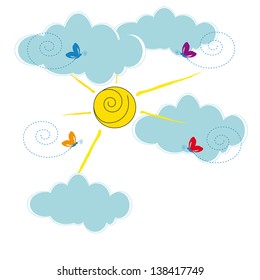 Cute card with clouds and sun shine