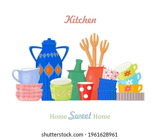 cute card with colorful utensils for your design