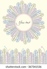 Cute card with a decoration of feathers