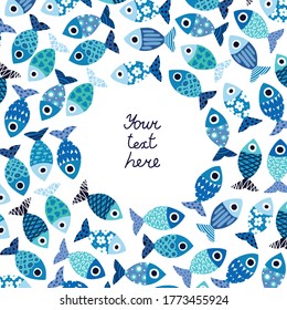 Cute card with decorative fishes in Circle.