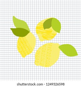 Cute card design with lemon fruits. Trendy design template. Fresh and modern wall art, t-shirt, packaging design. Vector illustration.